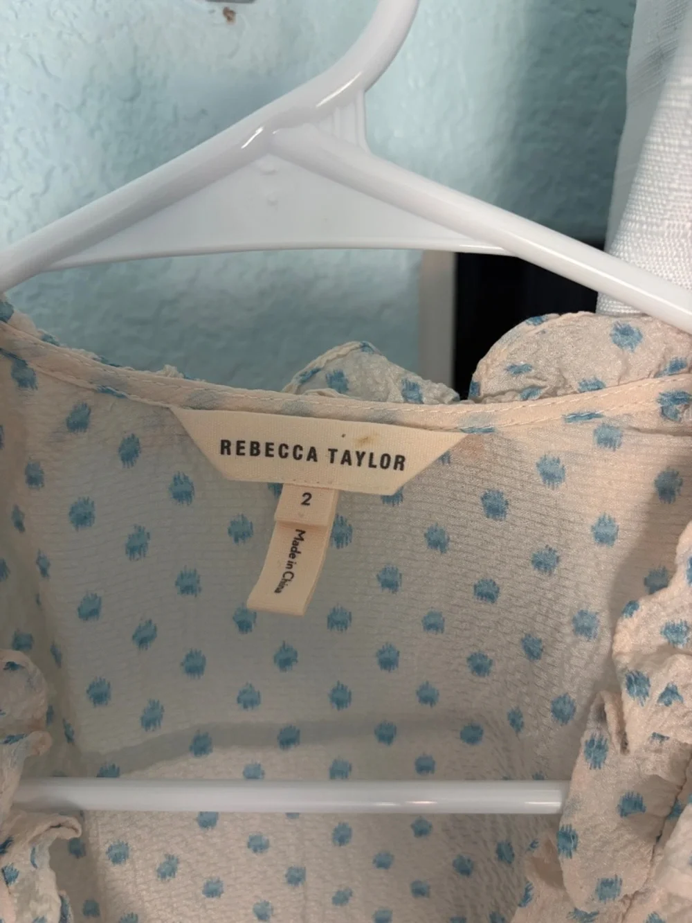 Rebecca Taylor Cream Midi Wrap Dress with Blue Dot Print - Picture 2 of 3